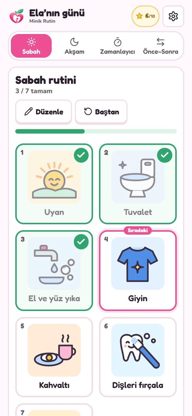 Minik Rutin: Ela’nın günü, sabah rutini kartları